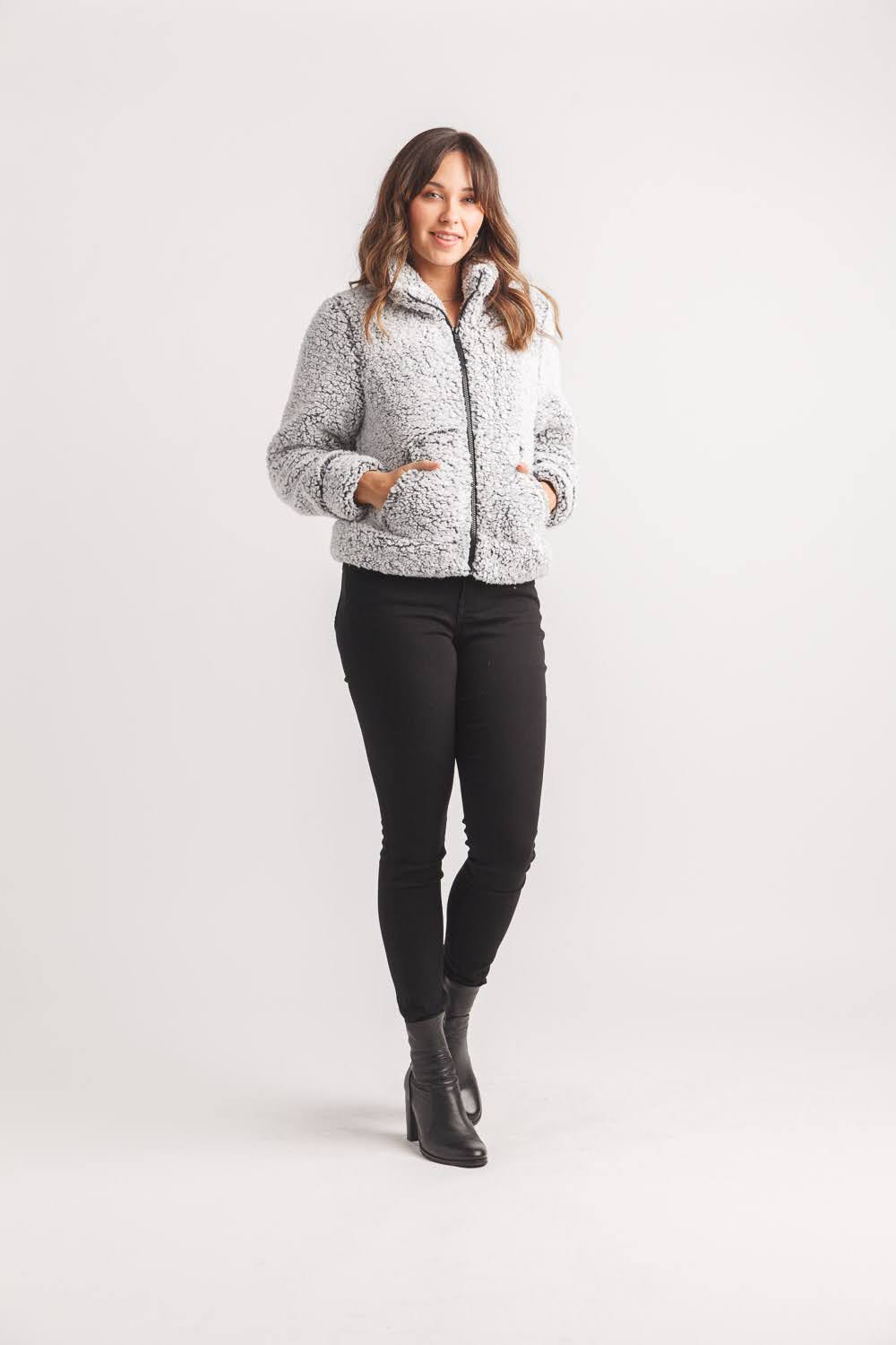 Faux Fur Zip Jacket with Pockets