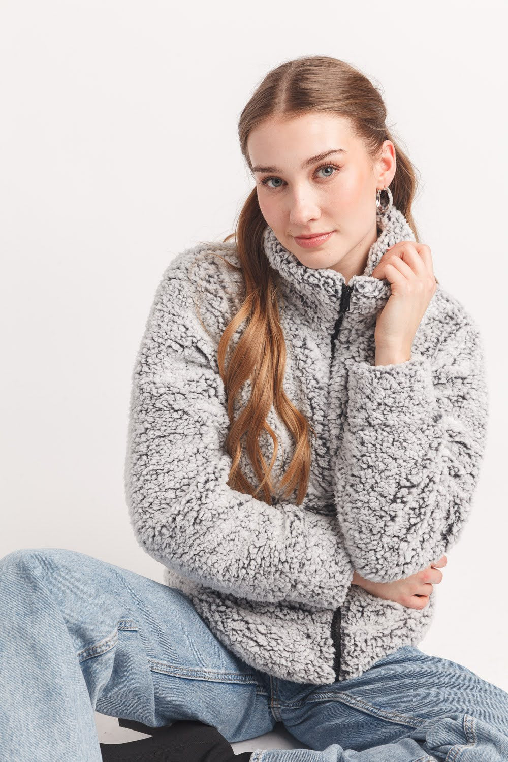 Faux Fur Zip Jacket with Pockets