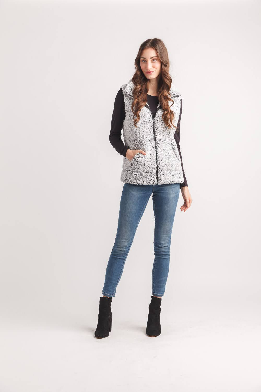 Faux Fur Zip Vest with Pockets