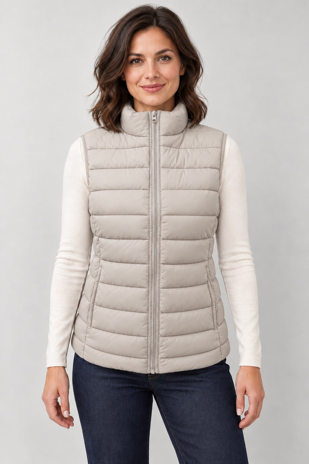 Oat Puffer Vest with Pockets - front view