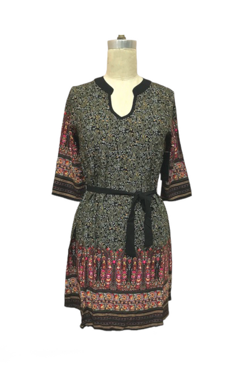 Black Paisley Border Print Dress
