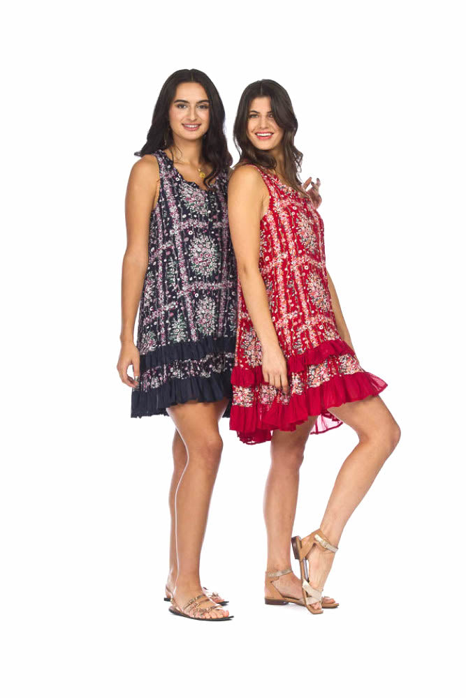 Navy floral Scarf Print Ruffle Dress