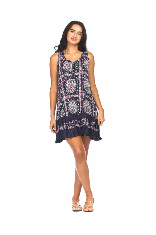 NAVY Floral Scarf Print Ruffle Dress