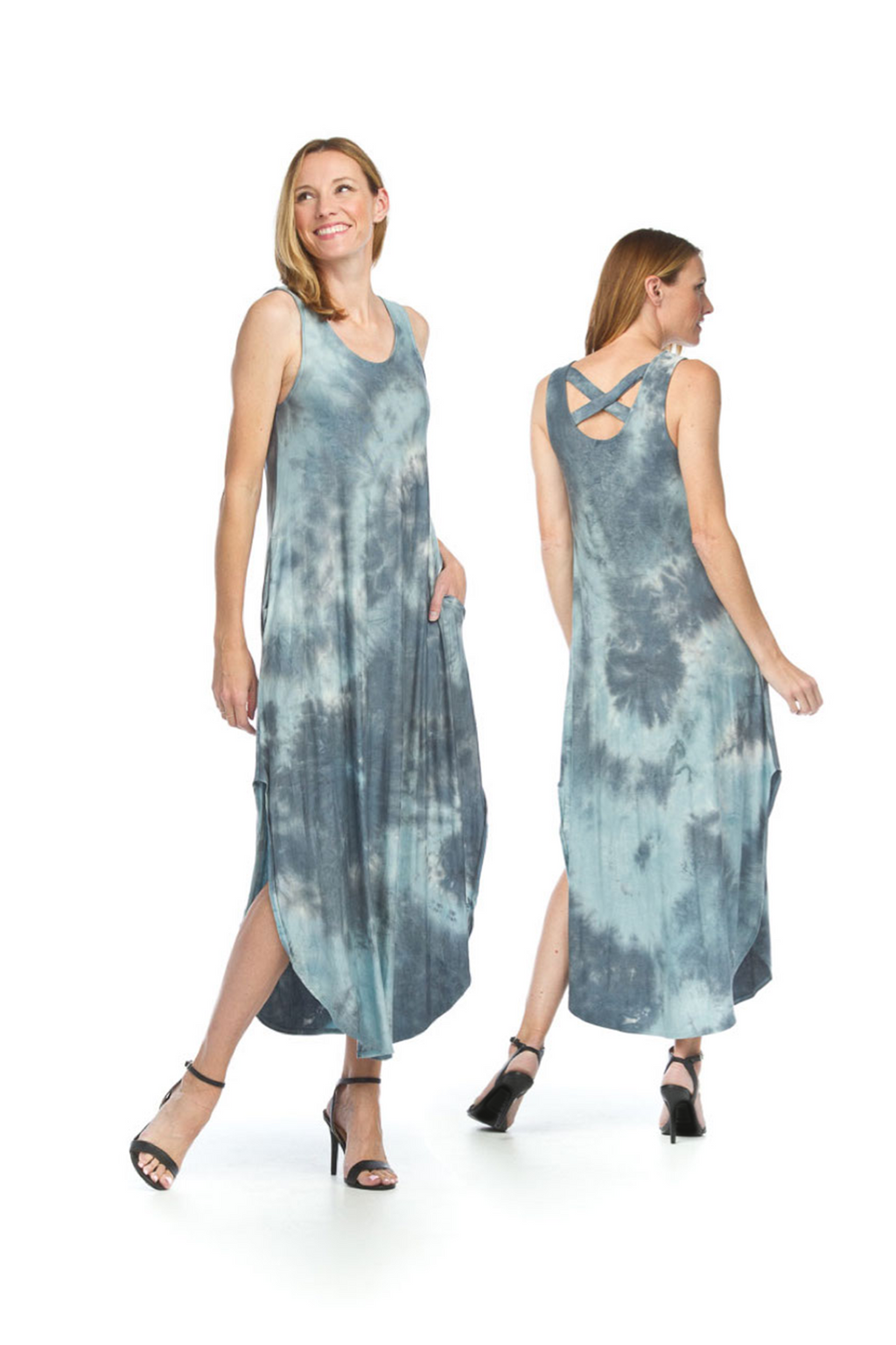 Blue Tie Dye Maxi with Cross Back and Pockets