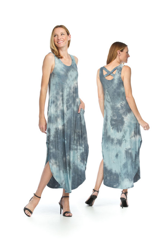 BLUE Tie Dye Maxi with Cross Back and Pockets