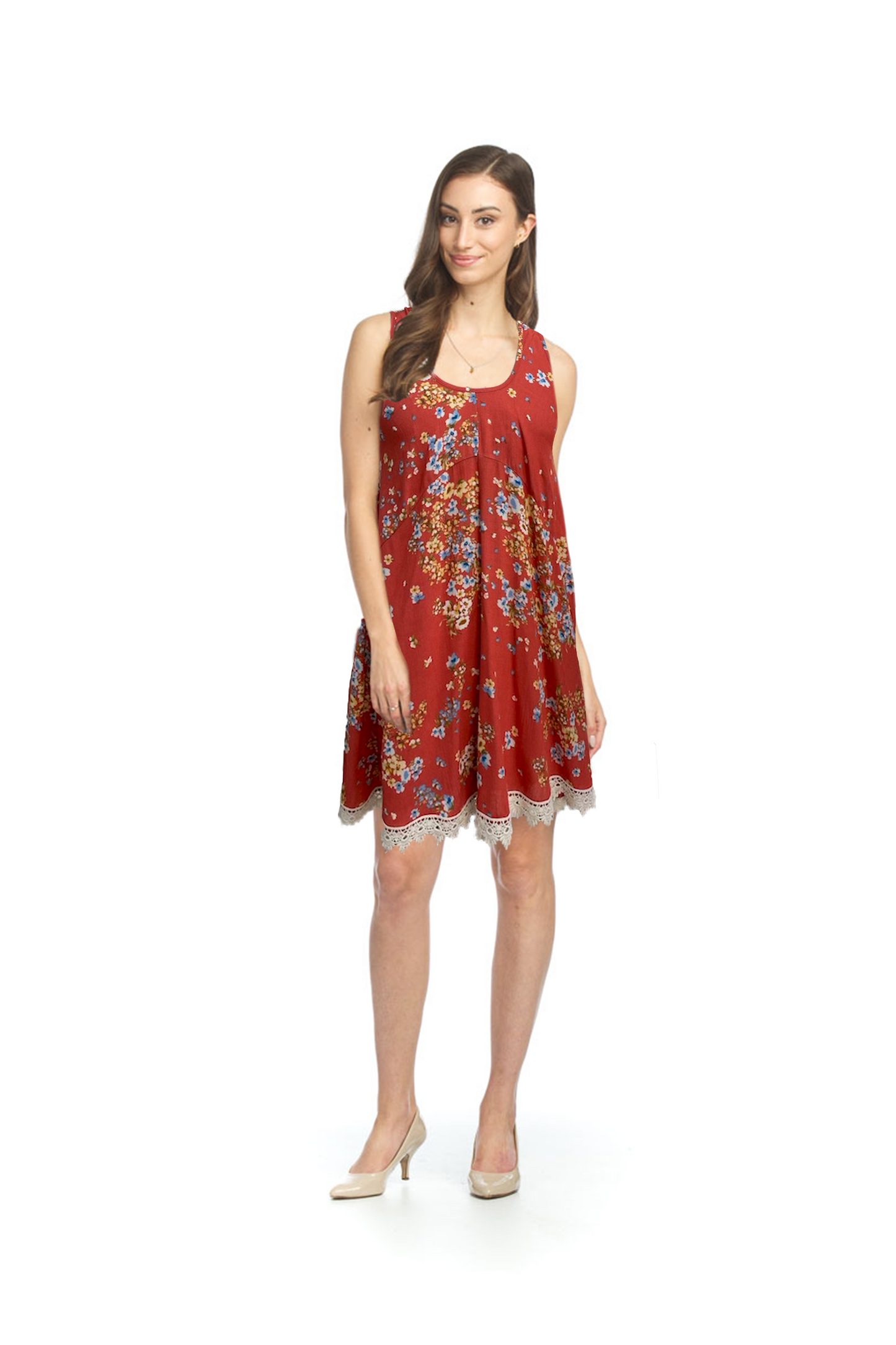 IVRCO Floral Print Dress with Lace Trim