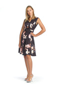 BLACK Floral Pleated Dress with Belt