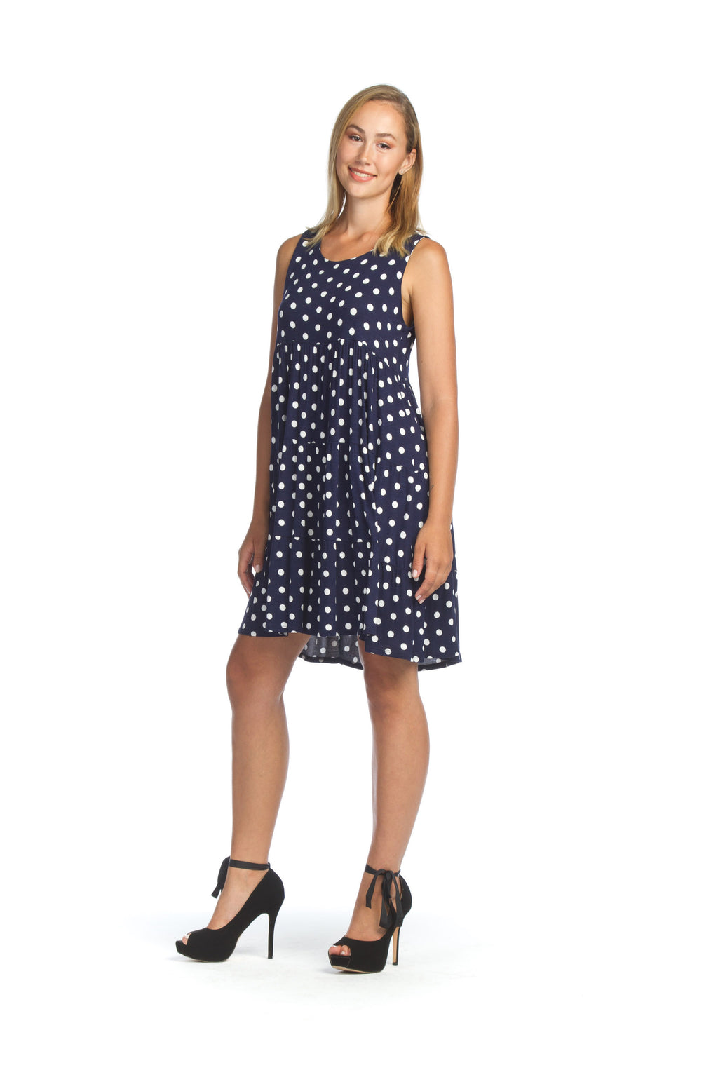 Navy Polka Dot Tiered Dress