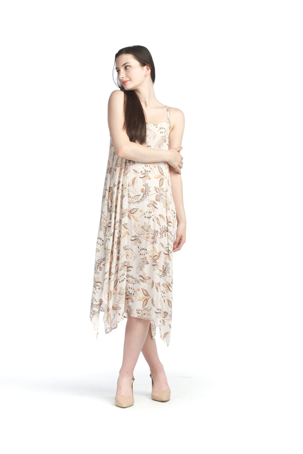 Cream Paisley Tuffted Slip Midi Dress  w Pockets