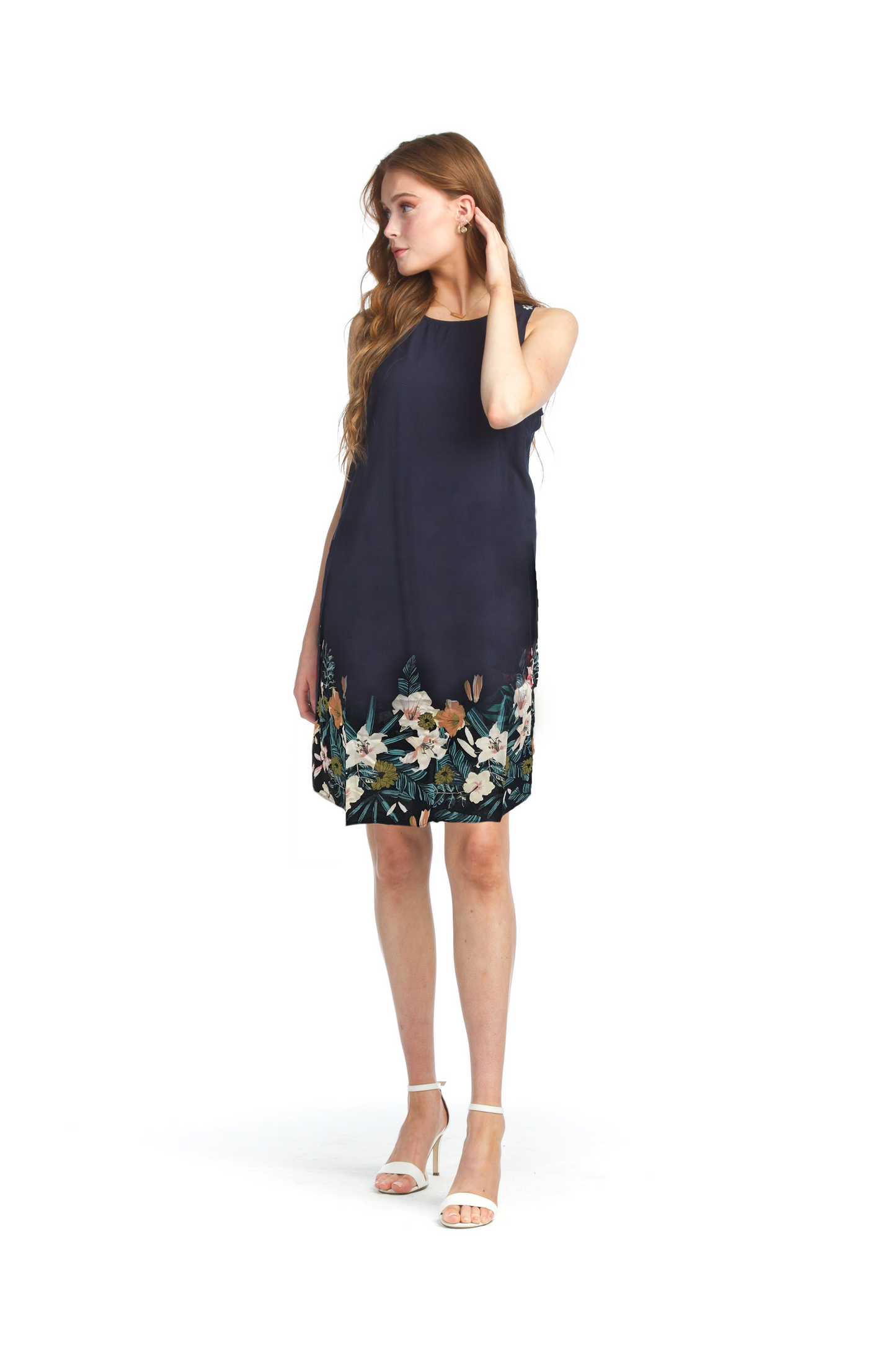 NAVY Border Print Dress with Back Zip