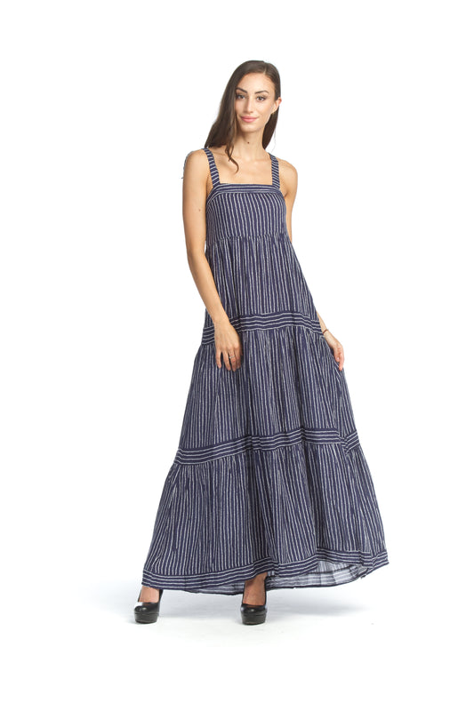 NAVY Striped Tiered Maxi Dress with Smocked Back