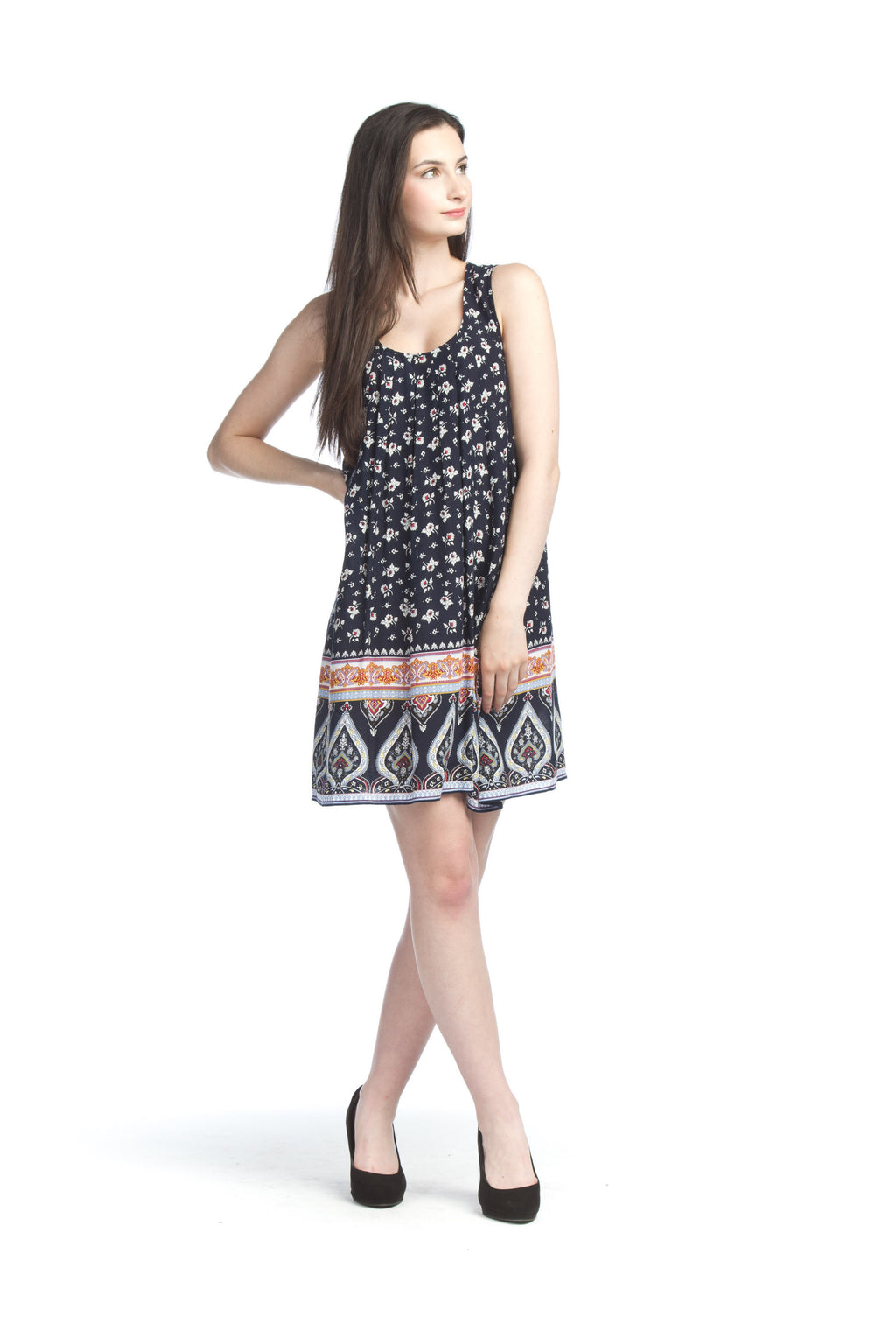 Navy Floral Swing Dress with Pockets