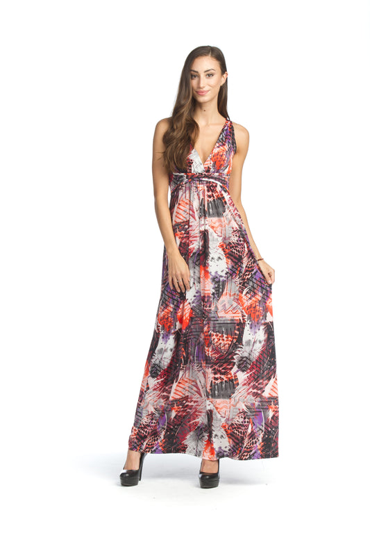 ORANG Multi Print Stretch Grecian Maxi Dress