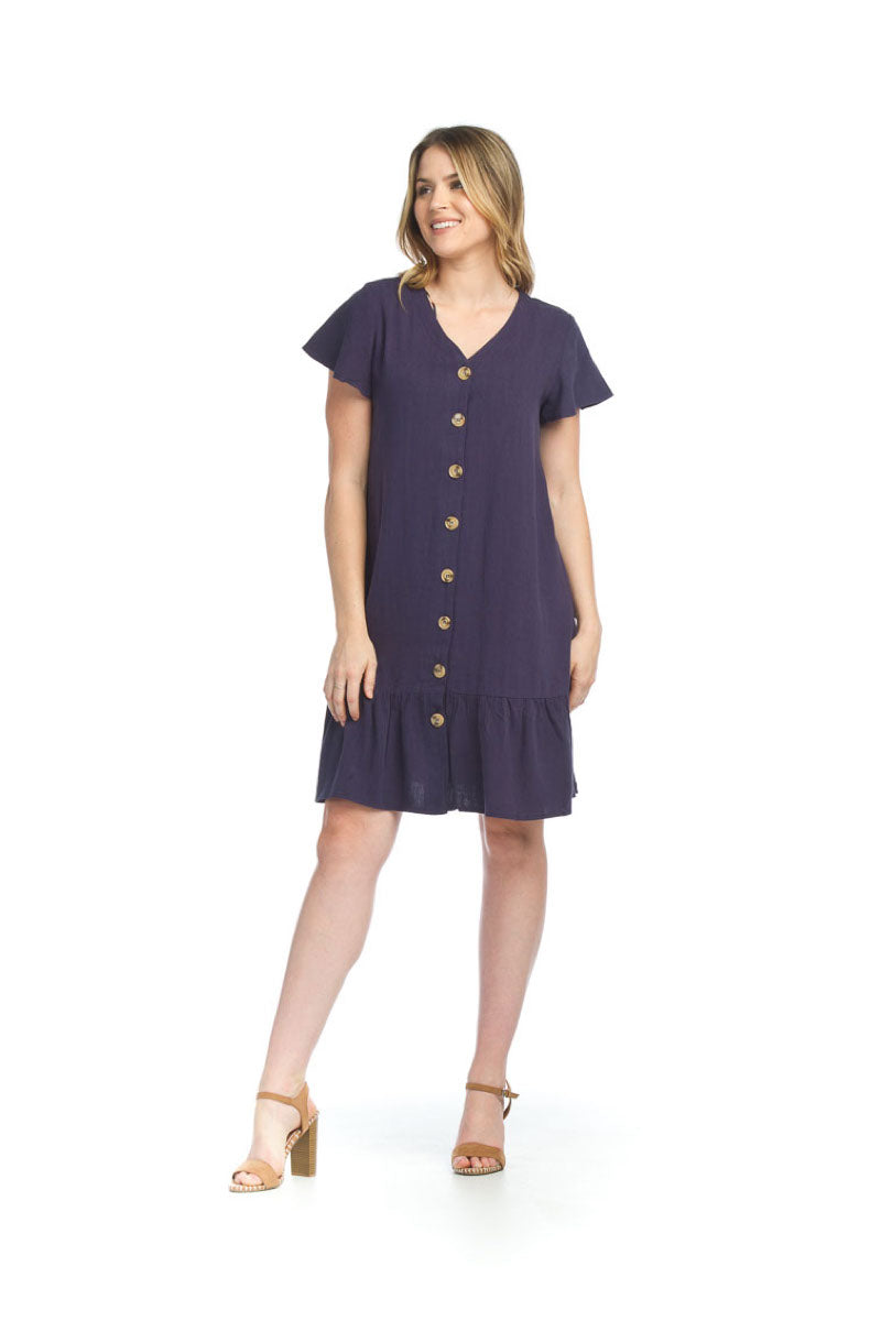 NAVY Cotton Blend Short Sleeve Button Front Dress