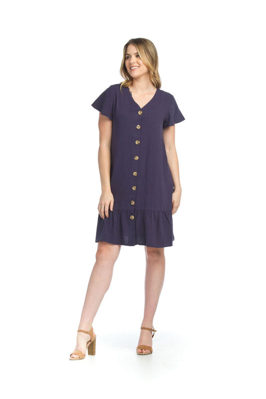 NAVY Cotton Blend Short Sleeve Button Front Dress