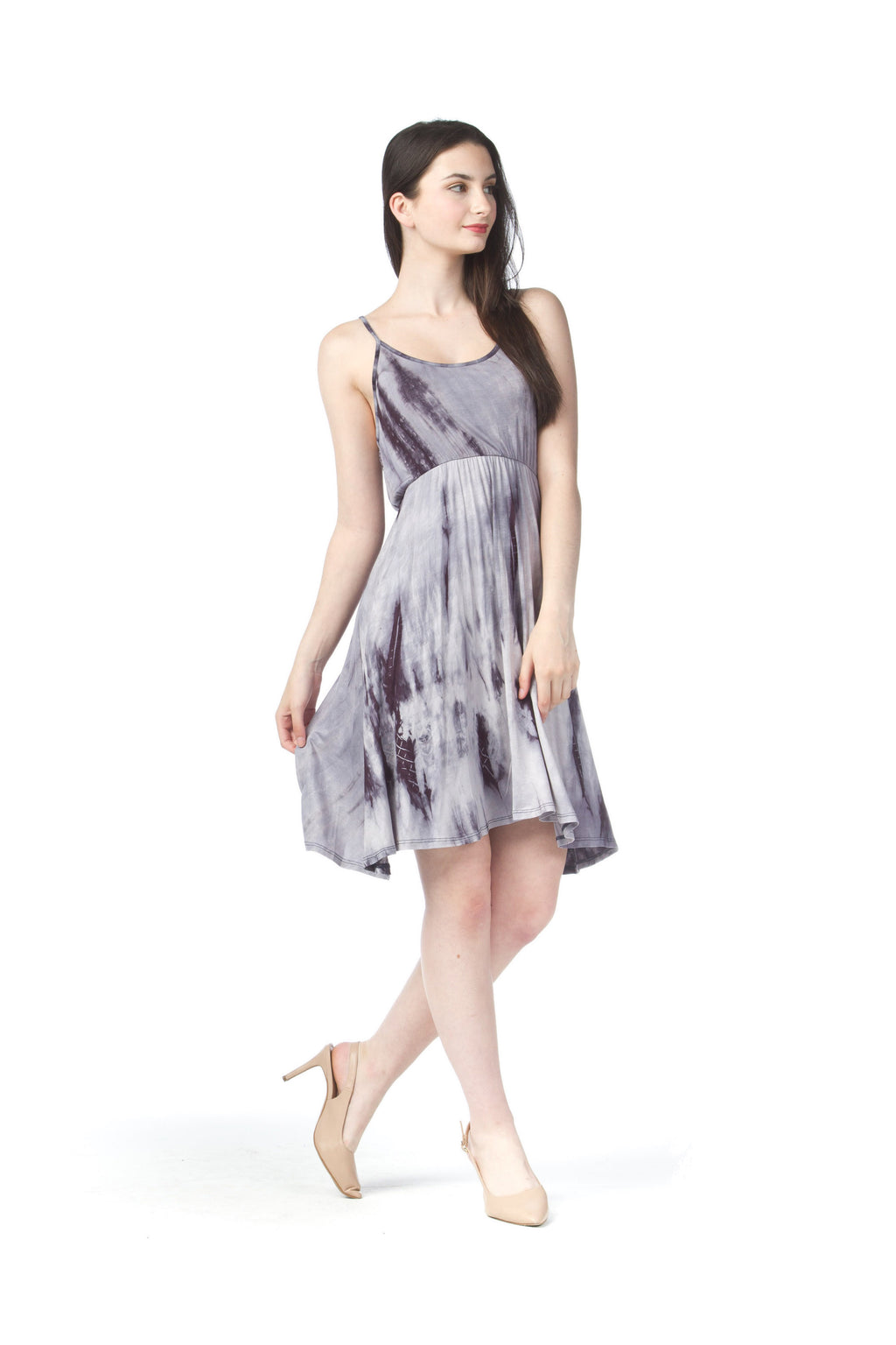 Navy Tie Dye Stretch Dress with Elastic Waist