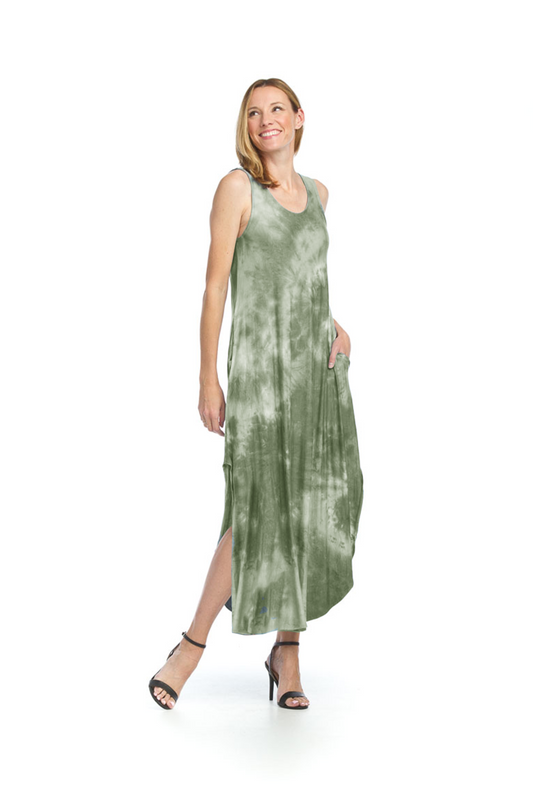 OLIVE Rayon Jersey Tie Dye Maxi Dress with Side Slit