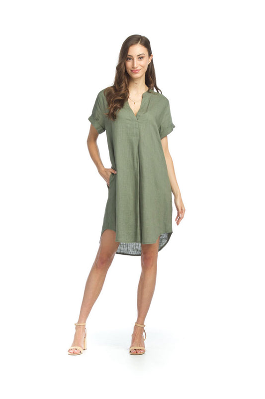 KHAKI T Shirt Dress with Front Pleat and Pockets