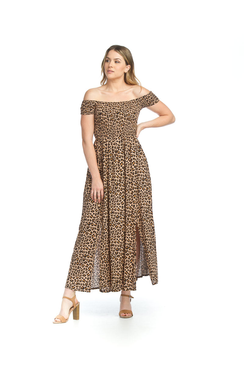 BEIGE Leopard Print OTS Dress