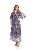 BLUE Floral Border Print Maxi Dress with Pockets