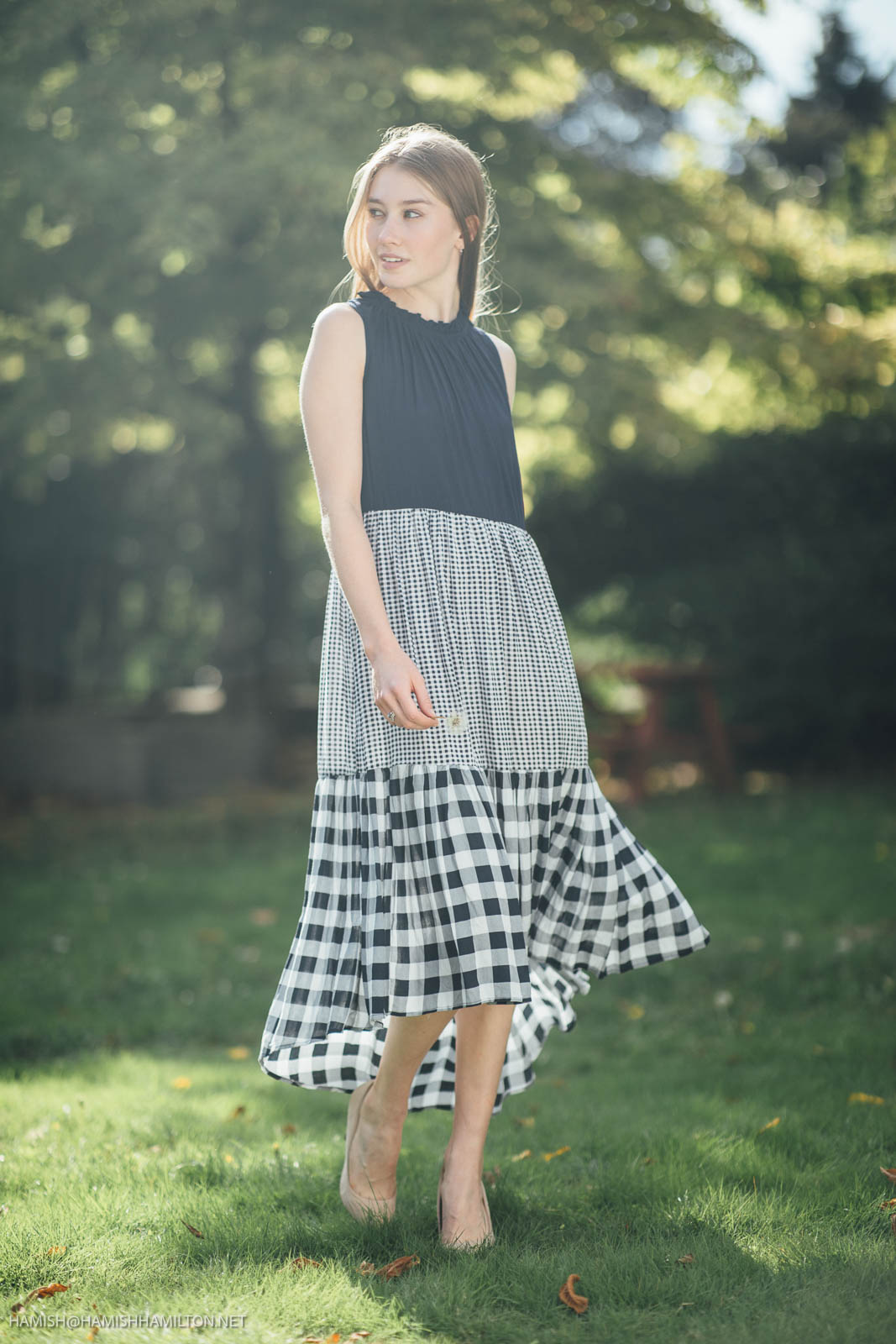 NAVY Gingham Tiered Sleeveless Dress