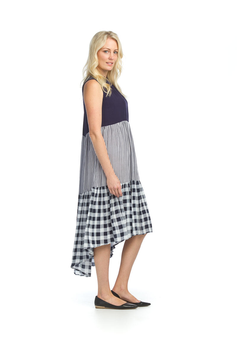 NAVY Gingham Tiered Sleeveless Dress