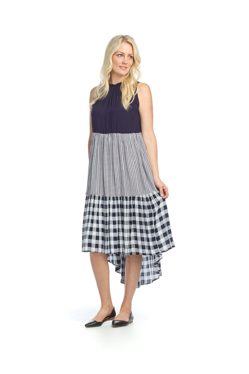 NAVY Gingham Tiered Sleeveless Dress