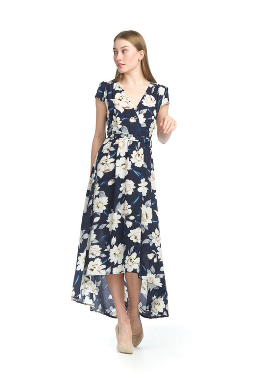 NAVY Floral Crepe High Low Wrap Look Dress