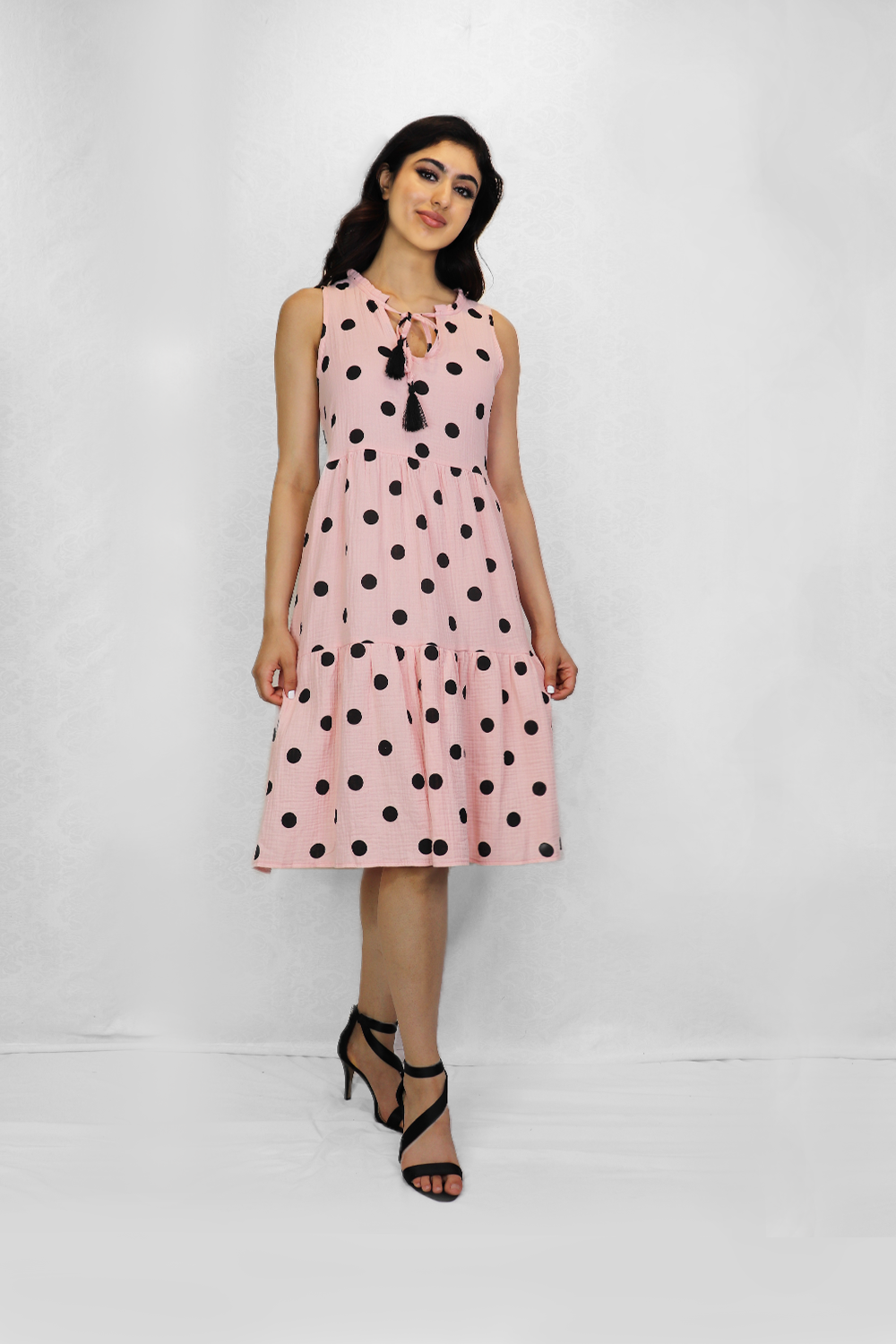 BLUSH Cotton Polka Dot Tiered Dress