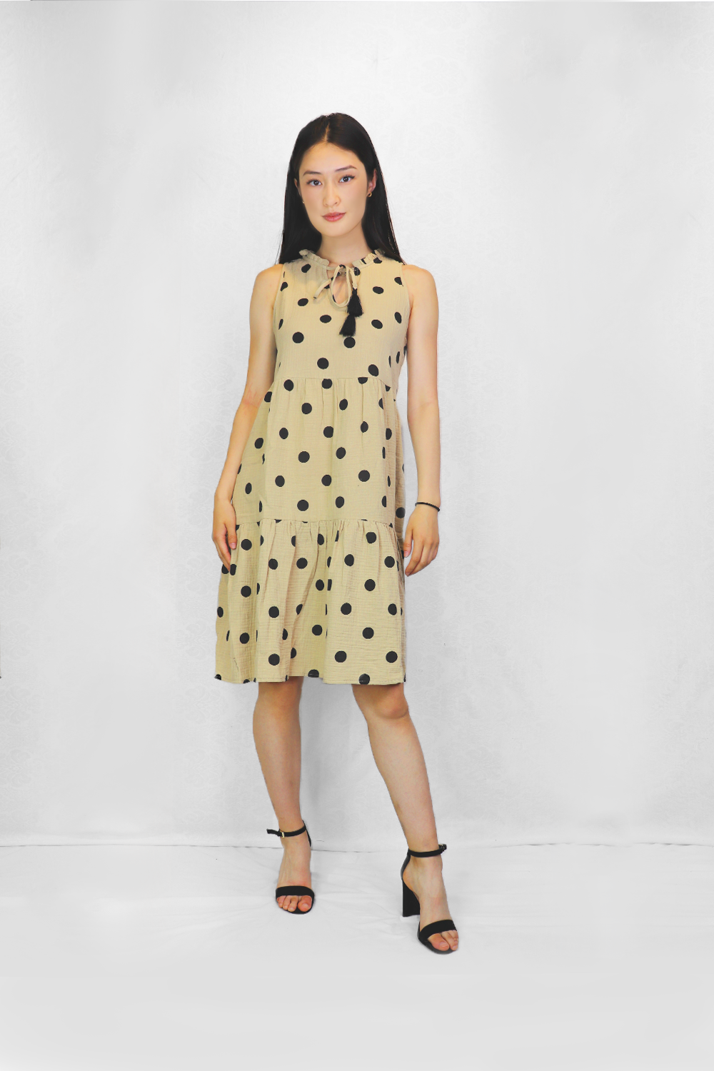 stone Cotton Polka Dot Tiered Dress