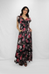 BLACK Floral Short Sleeve Button Front Maxi Dress