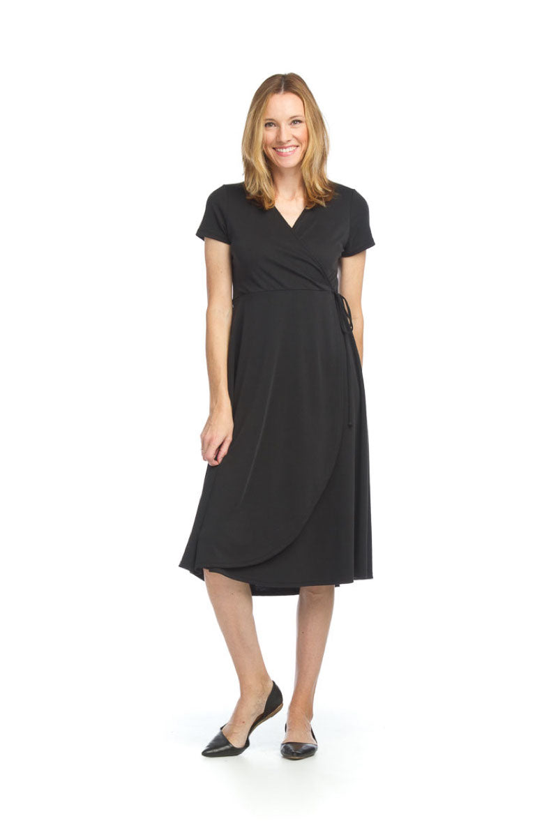 BLACK Modal Stretch Wrap Look Dress