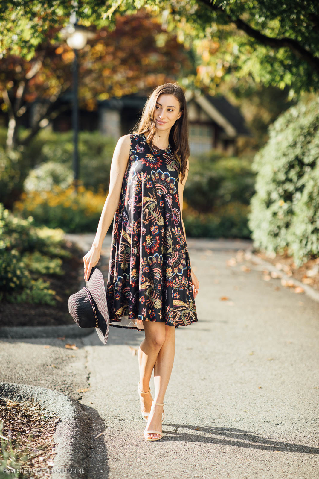 BLACK Satin Look Paisley A-Line Dress with Pockets