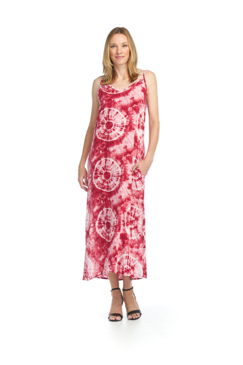 RED Tie Dye Slip Maxi Dress w Adjustable Straps