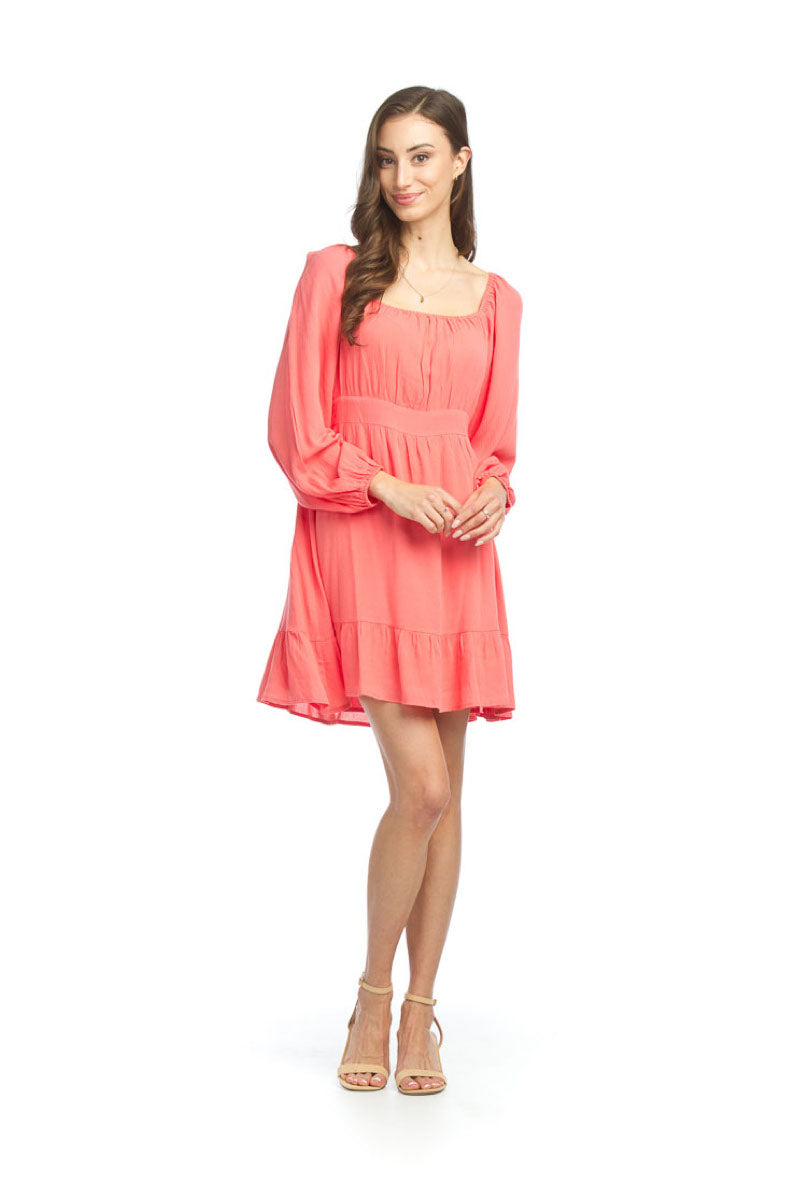 peach Empire Waist Mini Dress with Balloon sleeves peach / XXL
