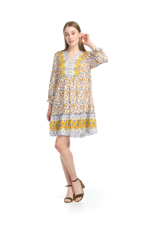 MULTI Global Print Boho Dress with Elastic Waist