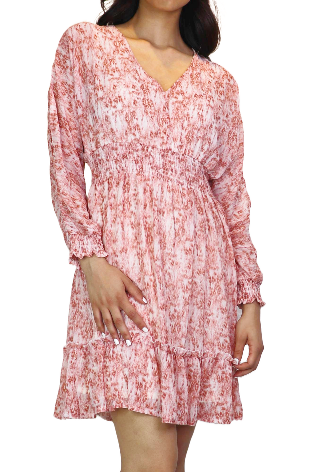 PINK Snakeskin Split Sleeve Dress w Elastic Cuffs