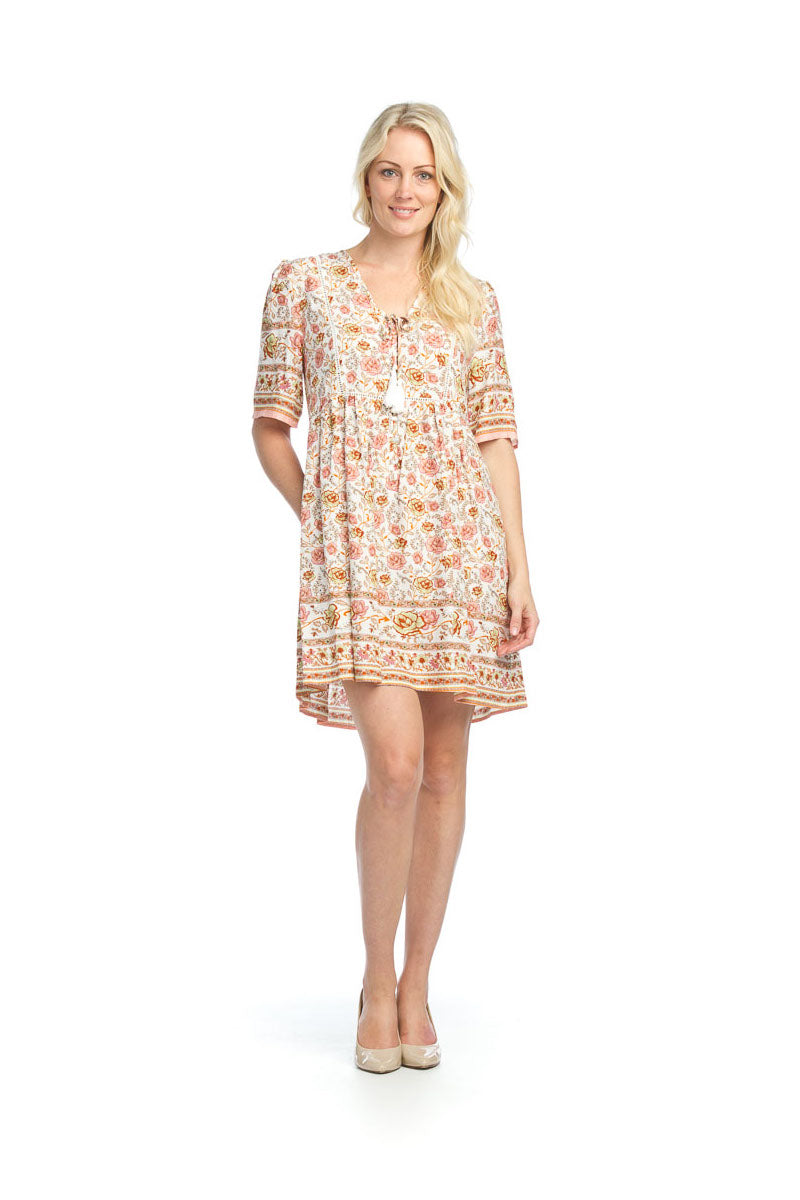 Cream Boho ShortSleeve Dress w Lace Inset & Pockets Cream / XL