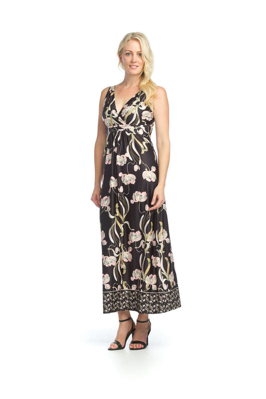 BLACK Floral Stretchy Grecian Maxi Dress