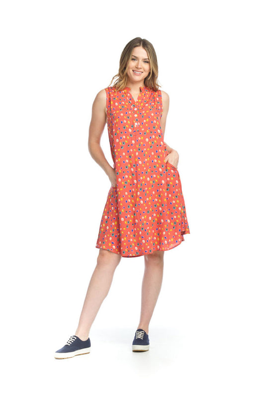 ORANG Dotted Henley Dress with Pockets