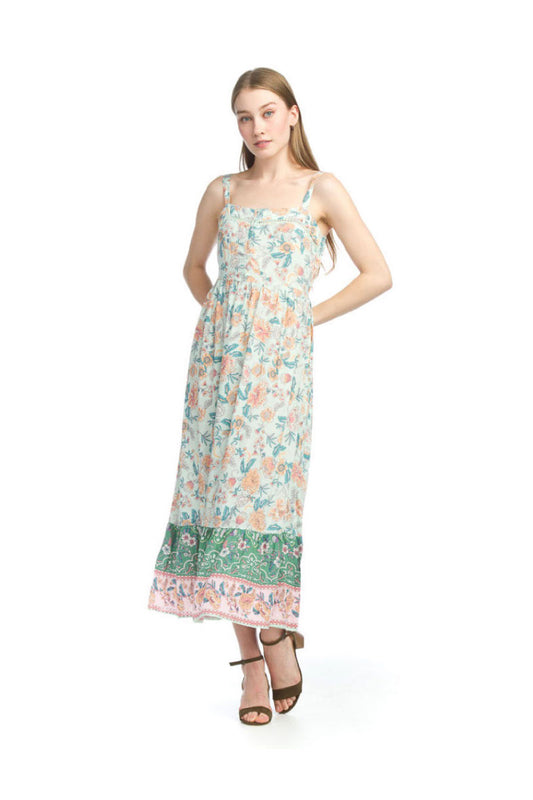 GREEN Floral Lace Inset Dress w Adjustable Straps