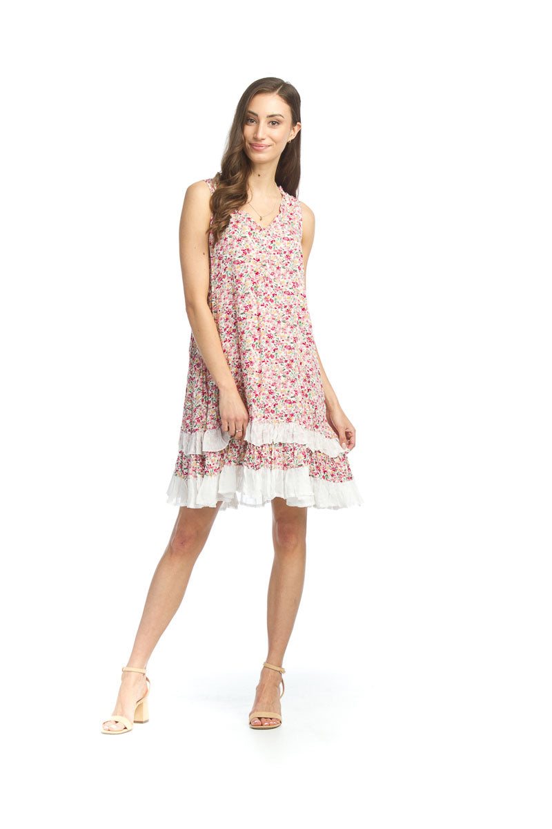 pink Floral Ruffle Hem Dress