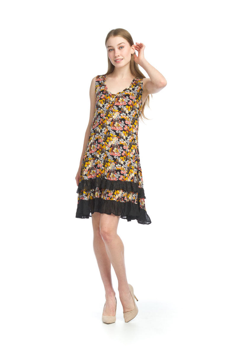 BLACK Floral Ruffle Hem Dress