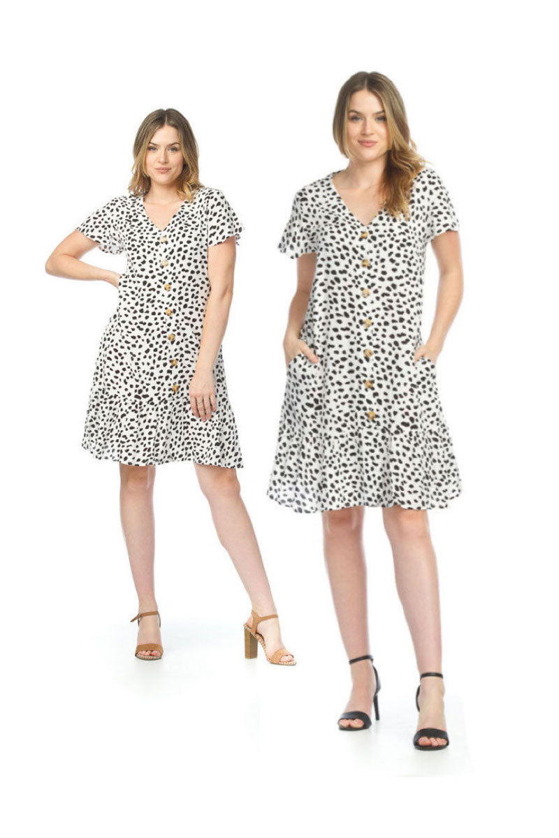 WHTBL Spotted Short Sleeve Button Front Dress