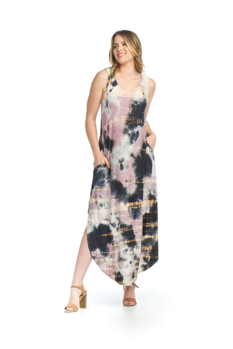 PINK Tie Dye Maxi Dress with Pockets & Cross Back Neck