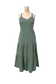 GREEN Linen Blend Tiered Dress with Smocked Back