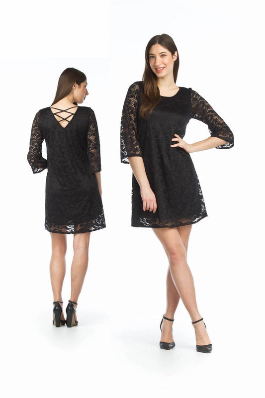 BLACK 3/4 Sleeve Lace Dress