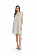 LINEN Linen Dress with Woven Leaf Patern & Pockets