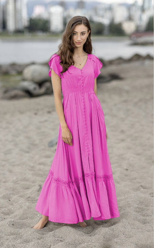 BBLG Solid Lace Inset Maxi Dress with Pockets