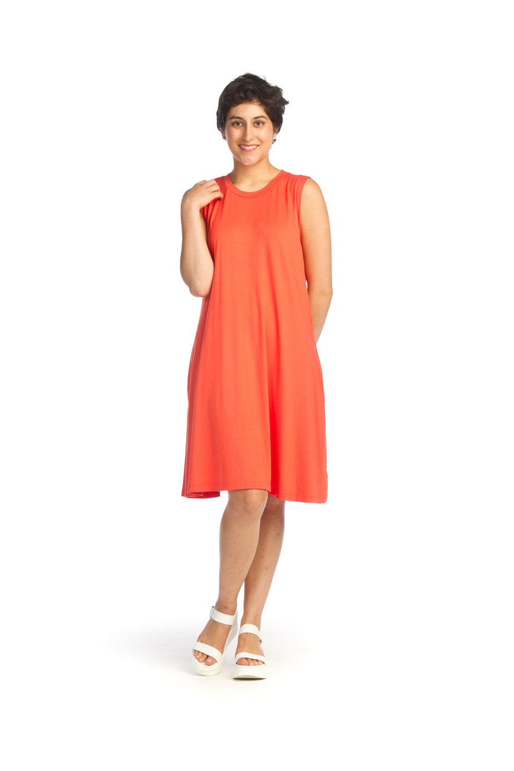 Coral A-Line Bamboo Dress with Pockets